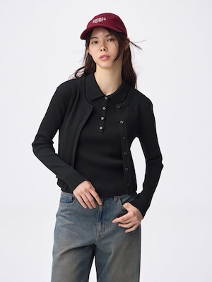 2ピースリブニットポロシャツ(ノースリーブ)