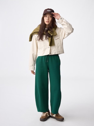 ヘビーウェイトスウェットバレルレッグパンツ+EC(丈短め63.5cm) 【メンズ】 【パンツ】【GU公式/ジーユー】 【DARK GREEN】