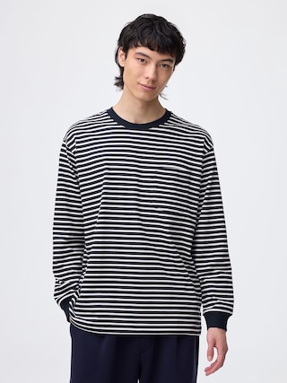 ヘビーウェイトクルーネックT(ボーダー)(長袖) 【メンズ】 【Tシャツ・スウェット】【GU公式/ジーユー】 【OFF WHITE】 ヘビーウェイトクルーネックT(ボーダー)(長袖) 【メンズ】 【Tシャツ・スウェット】【GU公式/ジーユー】 【OFF WHITE】