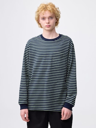 ヘビーウェイトクルーネックT(ボーダー)(長袖) 【メンズ】 【Tシャツ・スウェット】【GU公式/ジーユー】 【GREEN】 ヘビーウェイトクルーネックT(ボーダー)(長袖) 【メンズ】 【Tシャツ・スウェット】【GU公式/ジーユー】 【GREEN】