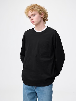 ヘビーウェイトクルーネックT(長袖) 【メンズ】 【Tシャツ・カットソー】【GU公式/ジーユー】 【BLACK】 ヘビーウェイトクルーネックT(長袖) 【メンズ】 【Tシャツ・カットソー】【GU公式/ジーユー】 【BLACK】