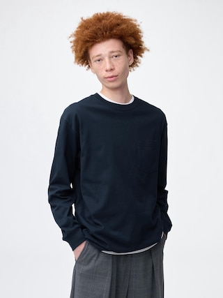 ヘビーウェイトクルーネックT(長袖) 【メンズ】 【Tシャツ・スウェット】【GU公式/ジーユー】 【NAVY】 ヘビーウェイトクルーネックT(長袖) 【メンズ】 【Tシャツ・スウェット】【GU公式/ジーユー】 【NAVY】