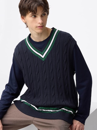 コットンチルデンニットベスト+OS 【メンズ】 【ニット・カーディガン】【GU公式/ジーユー】 【NAVY】 コットンチルデンニットベスト+OS 【メンズ】 【ニット・カーディガン】【GU公式/ジーユー】 【NAVY】
