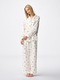 サテンパジャマ(長袖&ロングパンツ)(チェリ�ー)