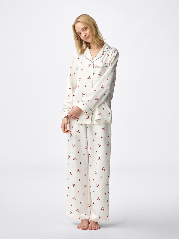 サテンパジャマ(長袖&ロングパンツ)(チェリー)