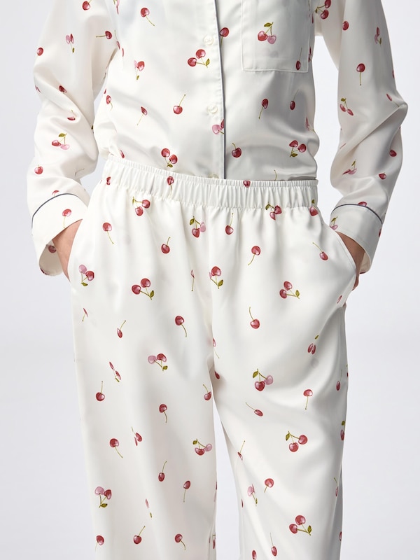 サテンパジャマ(長袖&ロングパンツ)(チェリー)