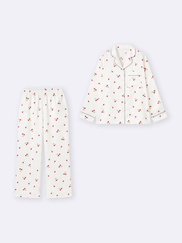 サテンパジャマ(長袖&ロングパンツ)(チェリー)