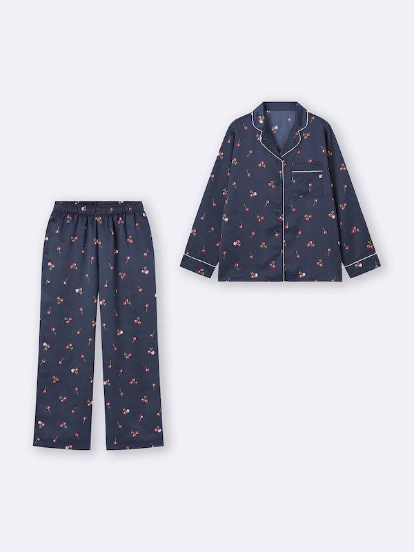 サテンパジャマ(長袖&ロングパンツ)(チェリー)