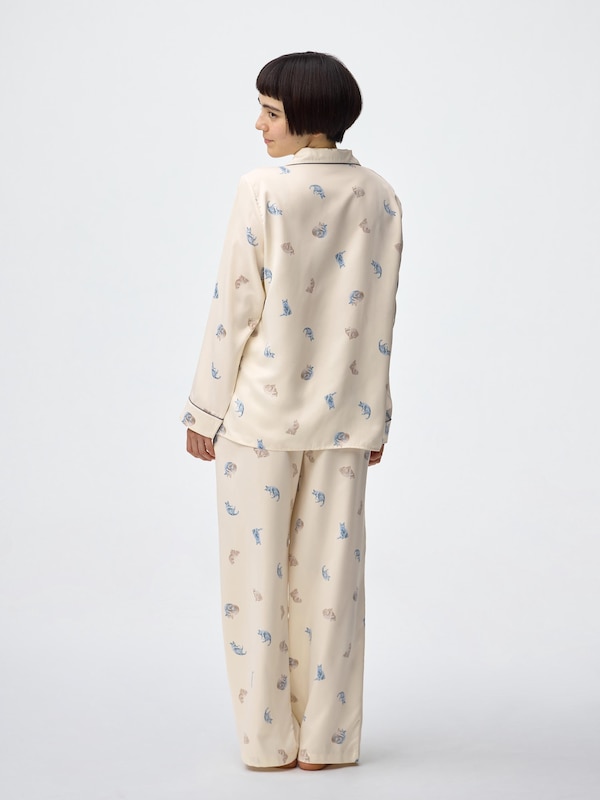 サテンパジャマ(長袖&ロングパンツ)(キャット)