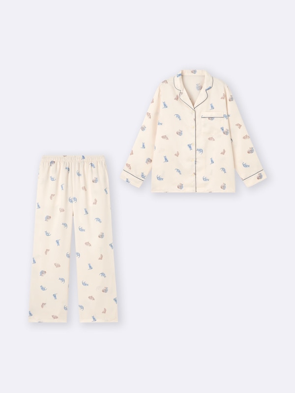 サテンパジャマ(長袖&ロングパンツ)(キャット)