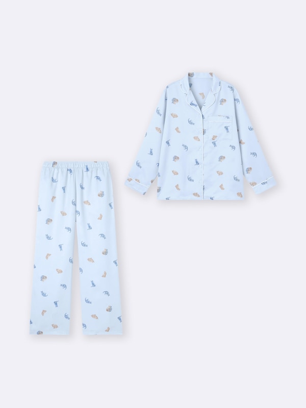 サテンパジャマ(長袖&ロングパンツ)(キャット)