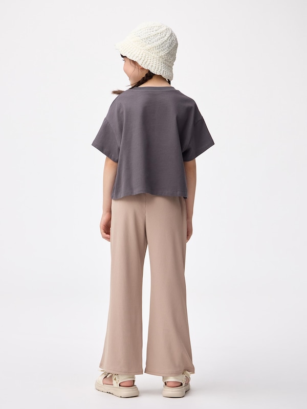 GIRLSリブプルオンワイドフレアパンツ