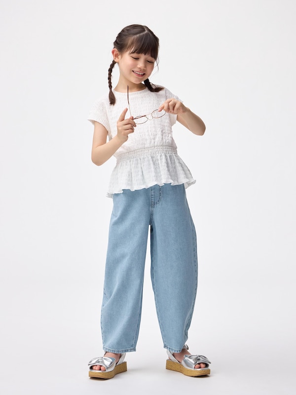 GIRLSライトデニムバレルレッグジーンズ