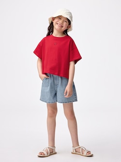 GIRLSペーパーバッグウエストデニムショートパンツ