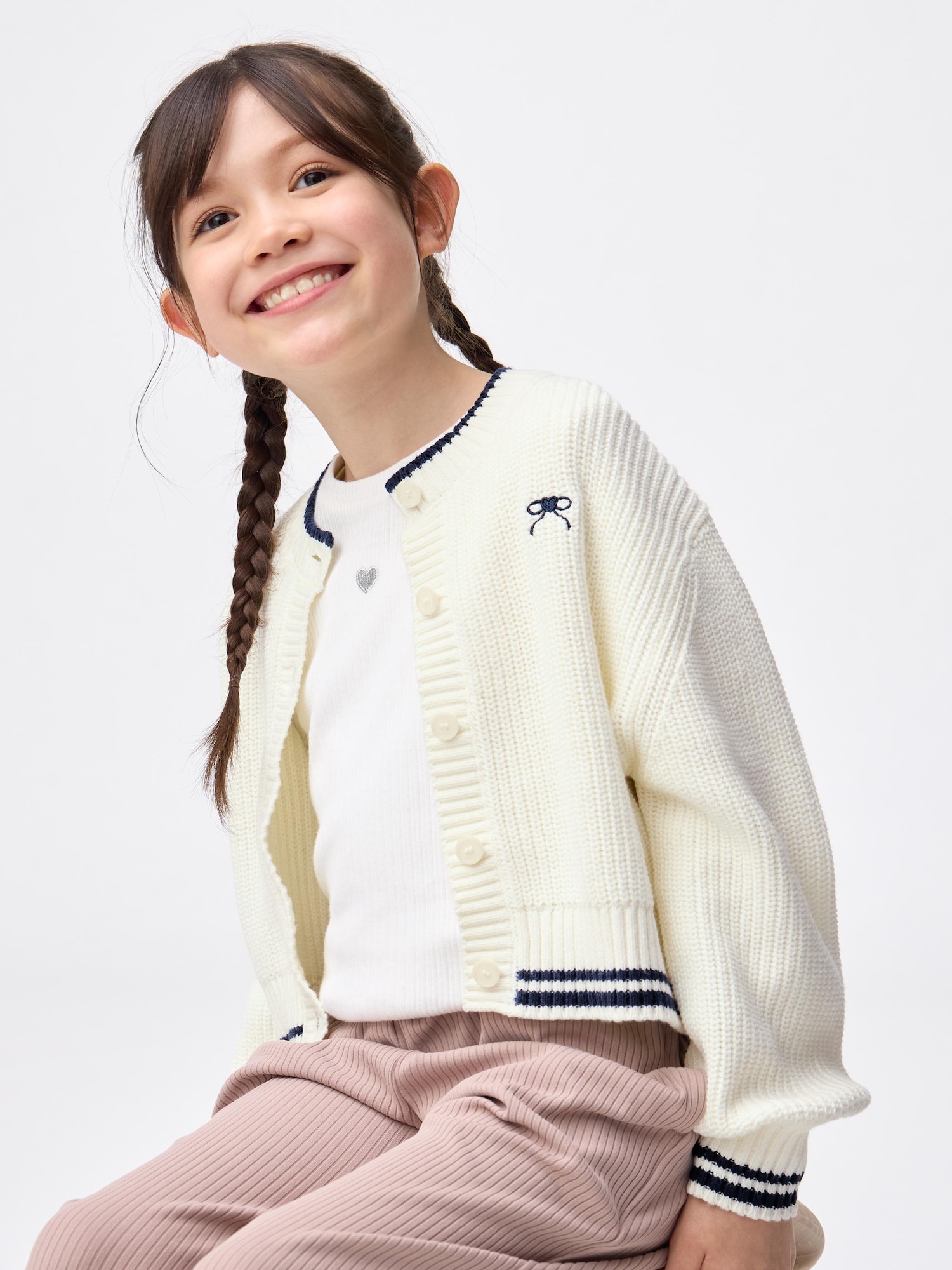 GU公式 | GIRLSウォッシャブルニットラインカーディガン(キッズ)