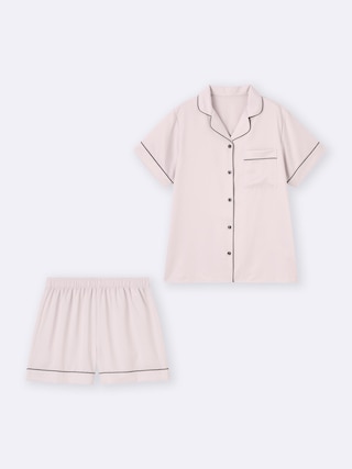 サテンパジャマ(半袖&ショートパンツ)+OS(米国仕様) 【レディース】 【ルームウェア・パジャマ】【GU公式/ジーユー】 【PINK】 サテンパジャマ(半袖&ショートパンツ)+OS(米国仕様) 【レディース】 【ルームウェア・パジャマ】【GU公式/ジーユー】 【PINK】