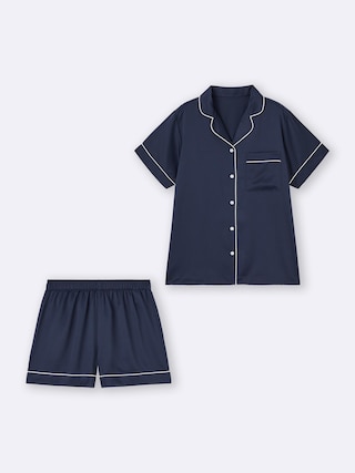 サテンパジャマ(半袖&ショートパンツ)+OS(米国仕様) 【レディース】 【ルームウェア・パジャマ】【GU公式/ジーユー】 【NAVY】 サテンパジャマ(半袖&ショートパンツ)+OS(米国仕様) 【レディース】 【ルームウェア・パジャマ】【GU公式/ジーユー】 【NAVY】