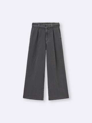 ライトデニムベルテッドワイドパンツ+OS(米国仕様) 【レディース】 【パンツ】【GU公式/ジーユー】 【DARK GRAY】 ライトデニムベルテッドワイドパンツ+OS(米国仕様) 【レディース】 【パンツ】【GU公式/ジーユー】 【DARK GRAY】