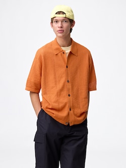 ウォッシャブルブークレニットシャツ(5分袖)