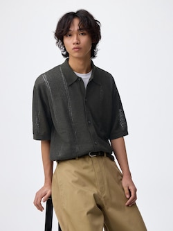 ウォッシャブルブークレニットシャツ(5分袖)