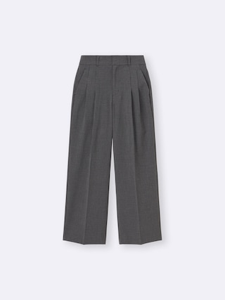 タックワイドチェックパンツ+OS(米国仕様) 【レディース】 【パンツ】【GU公式/ジーユー】 【DARK GRAY】 タックワイドチェックパンツ+OS(米国仕様) 【レディース】 【パンツ】【GU公式/ジーユー】 【DARK GRAY】