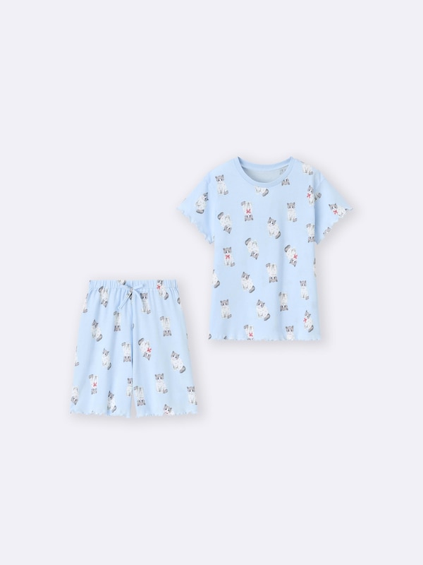 GIRLSコットンラウンジセット(半袖&ショートパンツ)(キャット)