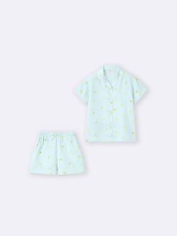 GIRLSサテンパジャマ(半袖&ショートパンツ)(レモン)