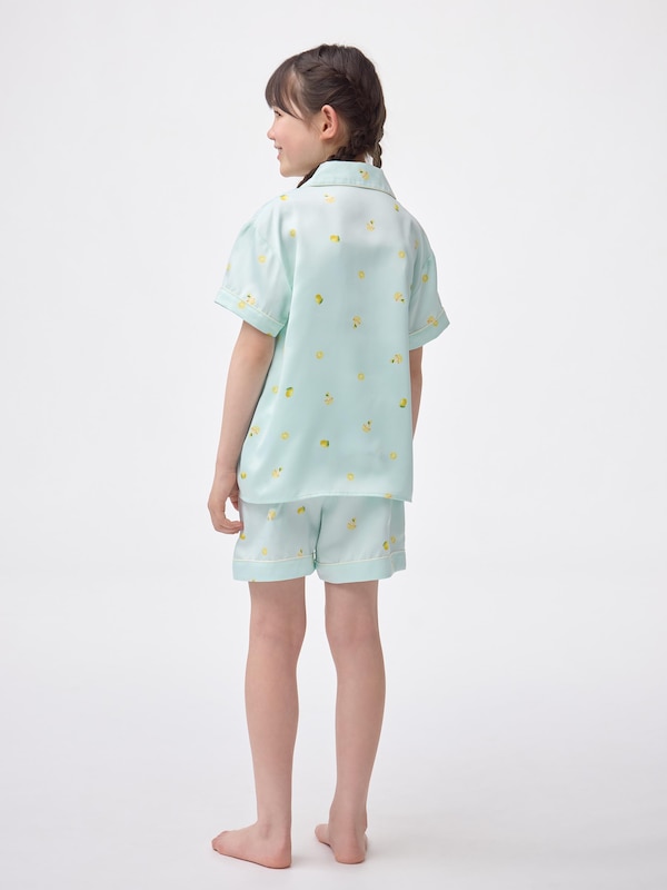GIRLSサテンパジャマ(半袖&ショートパンツ)(レモン)
