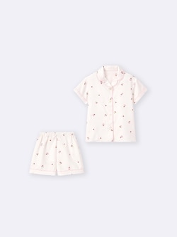 GIRLSサテンパジャマ(半袖&ショートパンツ)(チェリー)