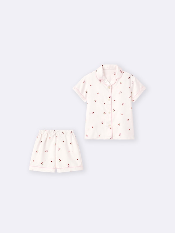 GIRLSサテンパジャマ(半袖&ショートパンツ)(チェリー)