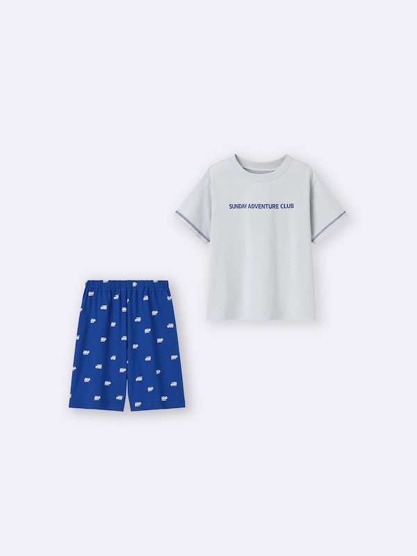 KIDS(男女兼用)コットンラウンジセット(半袖&ショートパンツ)(カー)