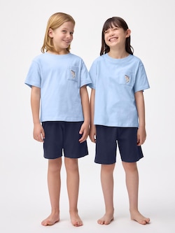 KIDS(男女兼用)コットンラウンジセット(半袖&ショートパンツ)(シャーク)