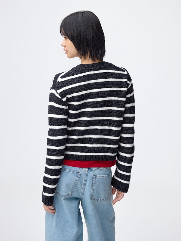 ツイーディーニットボーダーカーディガン