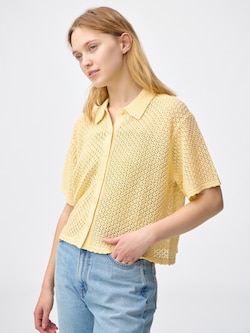 透かし編みニットシャツ(5分袖)