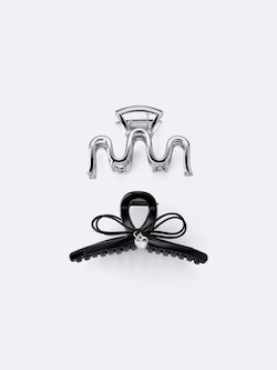 リボン&メタルヘアクリップ2P