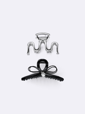 リボン&メタルヘアクリップ2P
