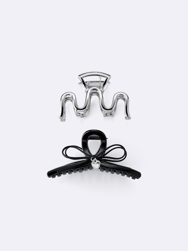 リボン&メタルヘアクリップ2P