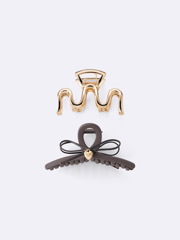 リボン&メタルヘアクリップ2P