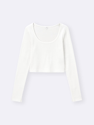 リブクロップドT(長袖)+OS(米国仕様) 【レディース】 【Tシャツ・カットソー・ブラフィール】【GU公式/ジーユー】 【OFF WHITE】 リブクロップドT(長袖)+OS(米国仕様) 【レディース】 【Tシャツ・カットソー・ブラフィール】【GU公式/ジーユー】 【OFF WHITE】