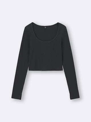 リブクロップドT(長袖)+OS(米国仕様) 【レディース】 【Tシャツ・カットソー・ブラフィール】【GU公式/ジーユー】 【BLACK】 リブクロップドT(長袖)+OS(米国仕様) 【レディース】 【Tシャツ・カットソー・ブラフィール】【GU公式/ジーユー】 【BLACK】
