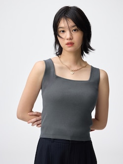 リブニットショートスクエアネックタンクトップ+EC