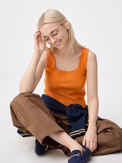 リブニットショートスクエアネックタンクトップ+EC