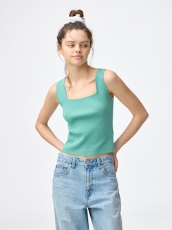 リブニットショートスクエアネックタンクトップ+EC