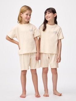 KIDS(男女兼用)コットンラウンジセット(半袖&ショートパンツ)(ロゴ)