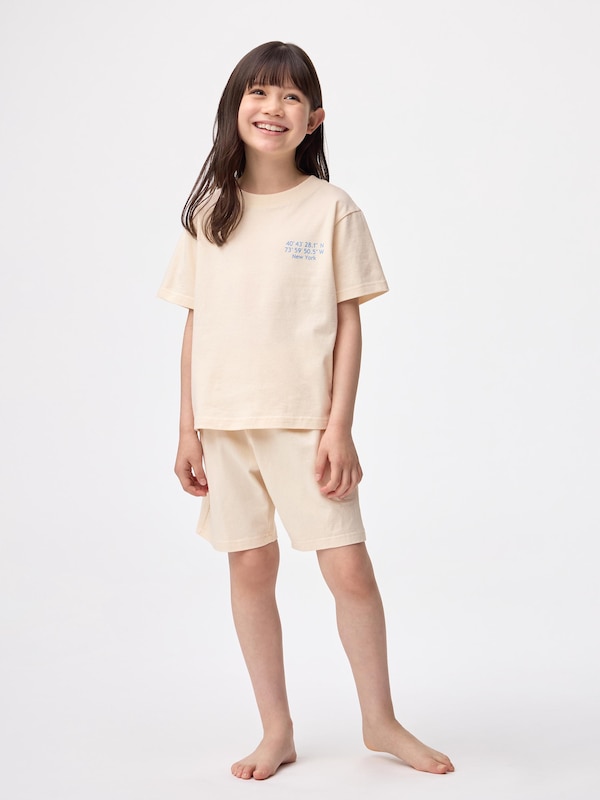 KIDS(男女兼用)コットンラウンジセット(半袖&ショートパンツ)(ロゴ)
