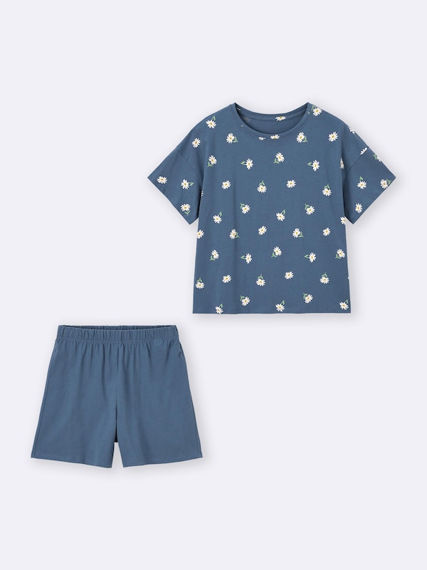 コットンカラーラウンジセット(半袖)(フラワー)+OS(米国仕様)