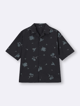 オープンカラーシャツ(5分袖)(フラワー)+OS(米国仕様) 【メンズ】 【シャツ・ポロシャツ】【GU公式/ジーユー】 【BLACK】 オープンカラーシャツ(5分袖)(フラワー)+OS(米国仕様) 【メンズ】 【シャツ・ポロシャツ】【GU公式/ジーユー】 【BLACK】