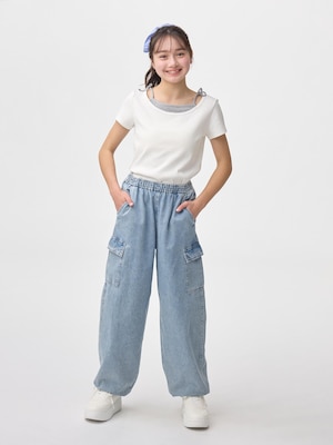 GIRLSライトデニムカーゴバレルレッグパンツJR