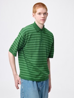 ウォッシャブルニットボーダーポロシャツ(5分袖)