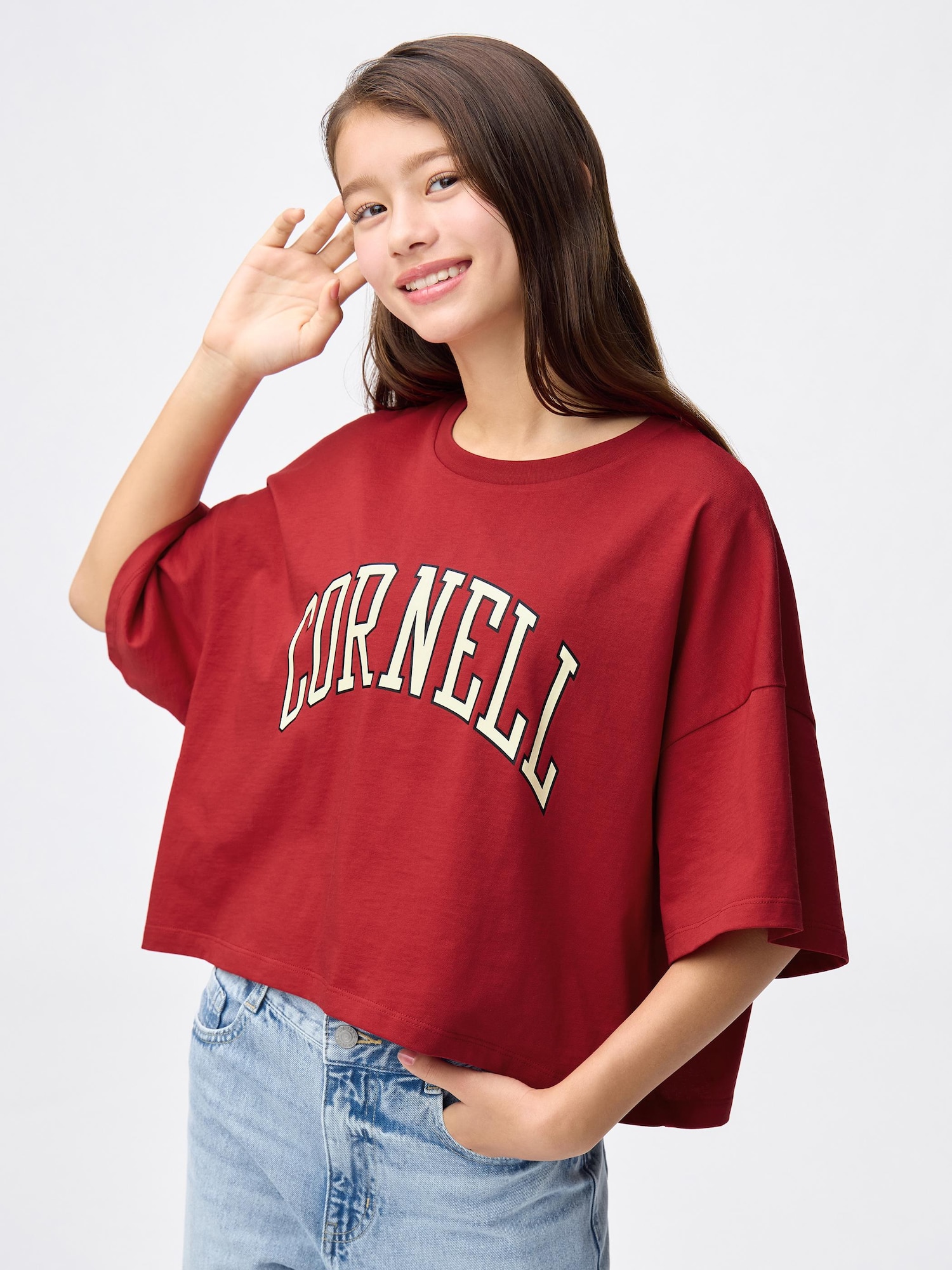 GIRLSコットンオーバーサイズクロップドT Cornell JR